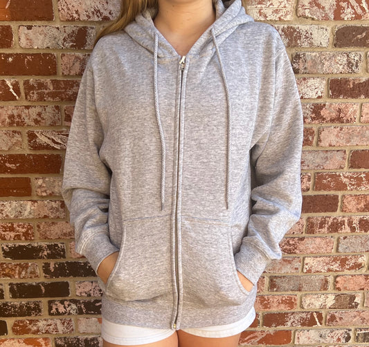 Fleece Zip Up Hoodie in Grey