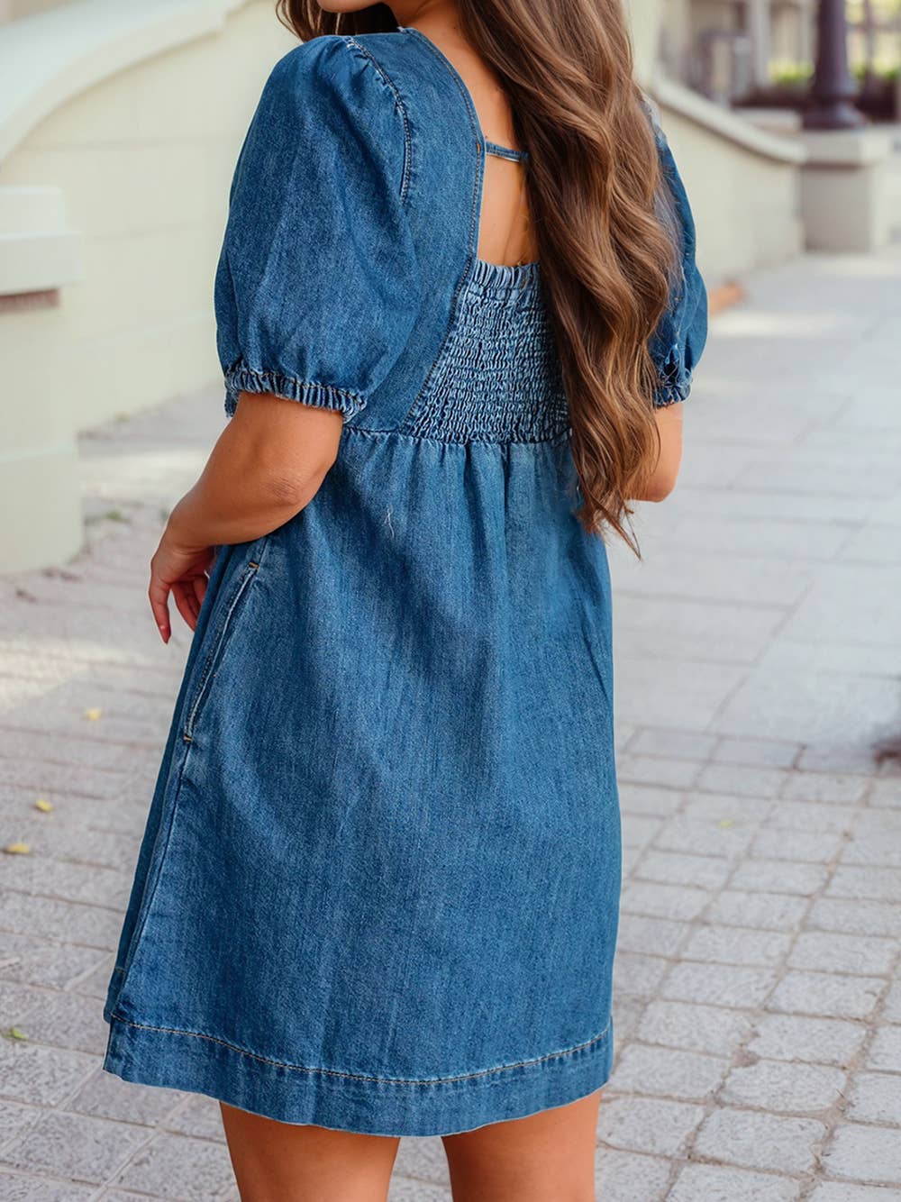 Denim Square Neck Mini Dress
