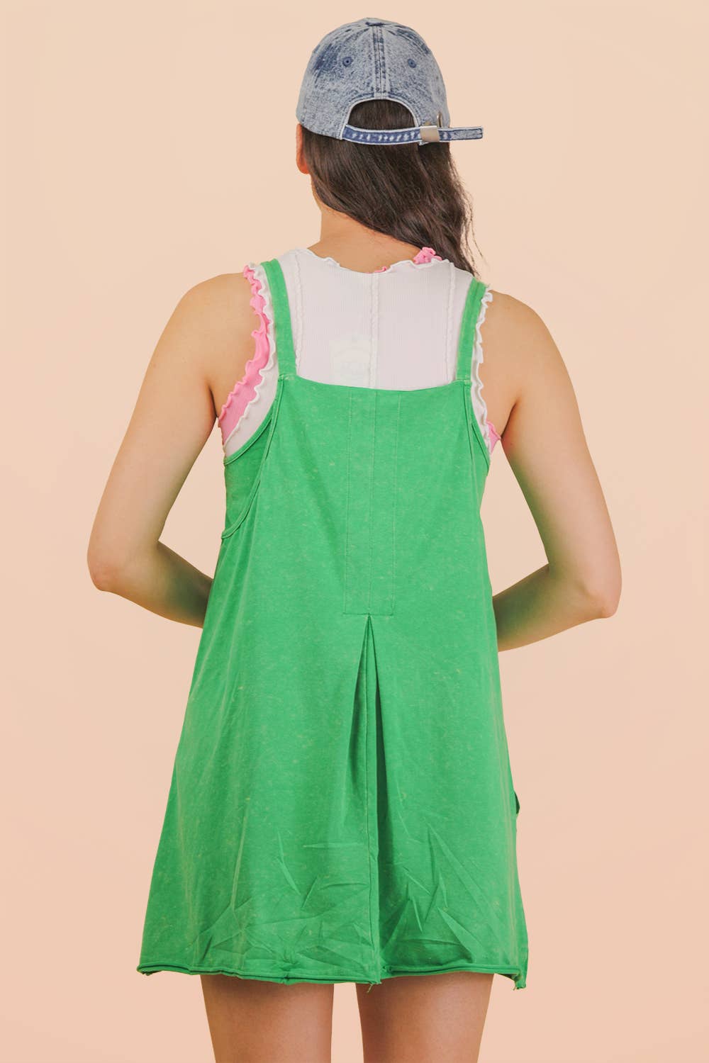 Mineral Washed Mini Dress in Green