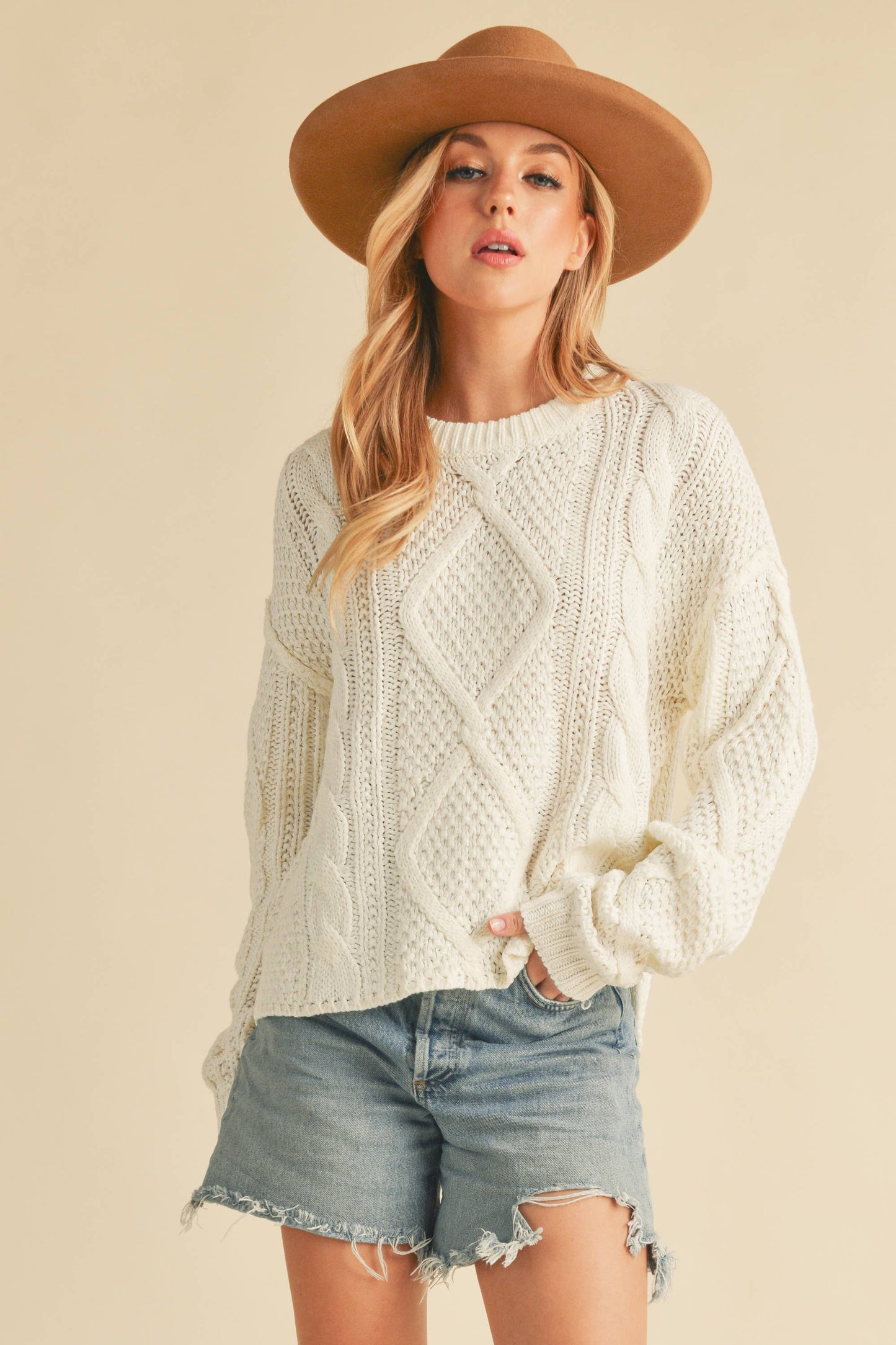 Adela Cable Knit Sweater in White