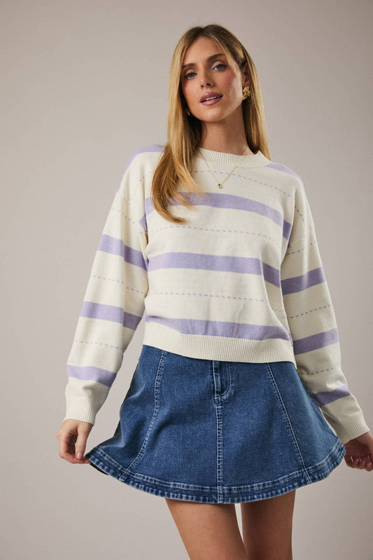 Striped Sweater in Cream/Lavender