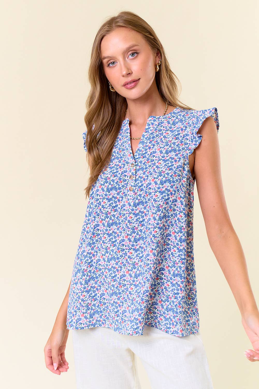 Floral Ruffle Top in Blue