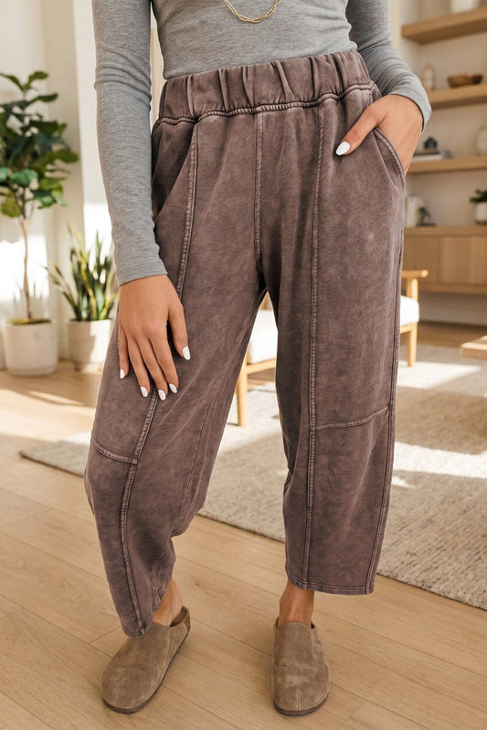 Mineral Wash Barrel Pants in Coffee