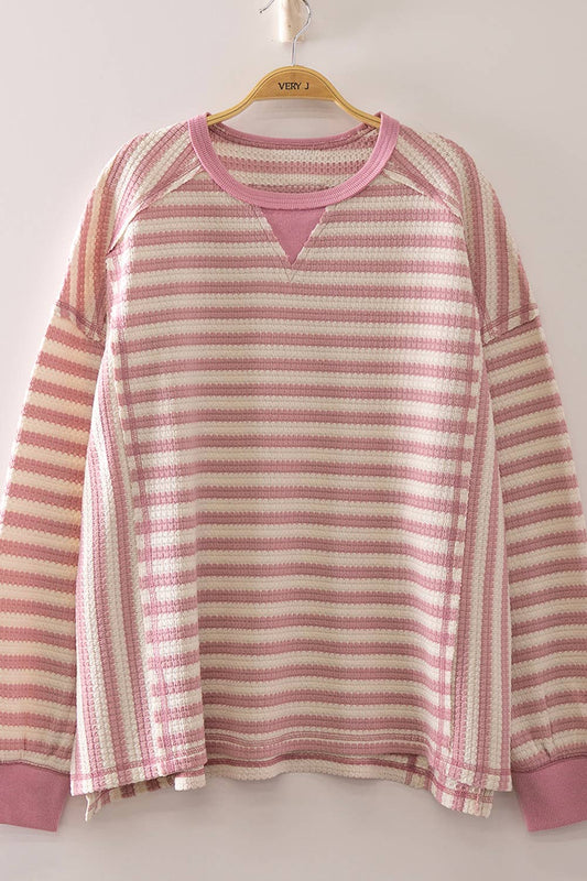 Stripe Waffle Top in Pink