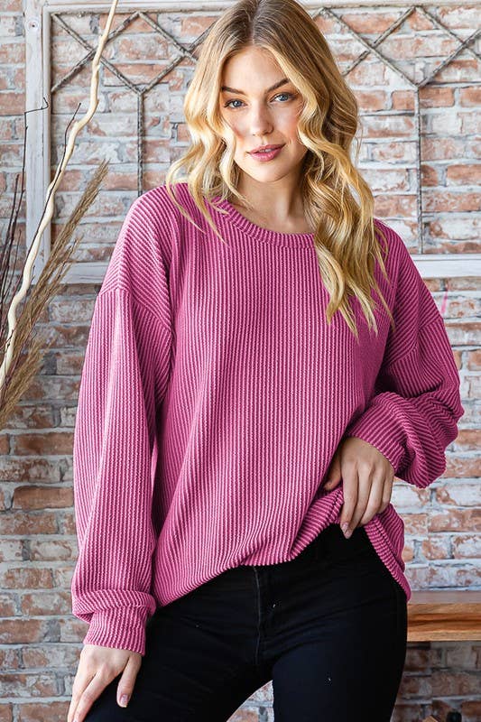 Ribbed Puff Sleeve in Magenta