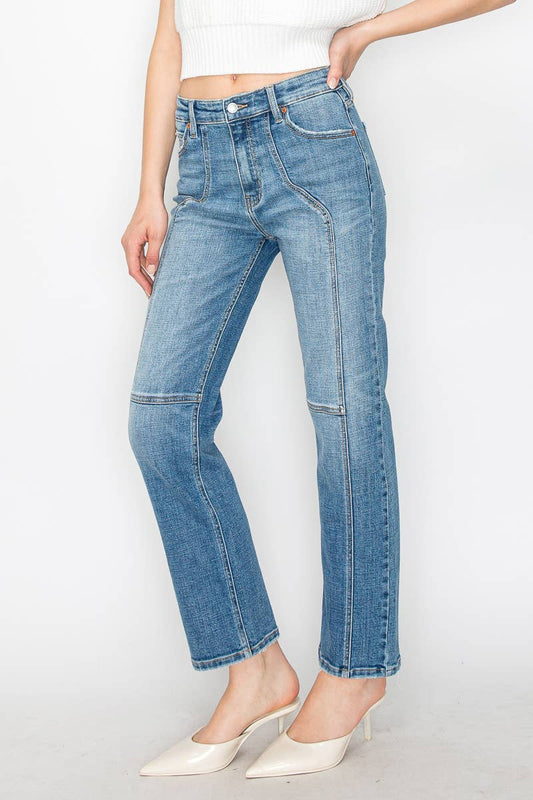 High Rise Straight Leg Denim w/ Detail