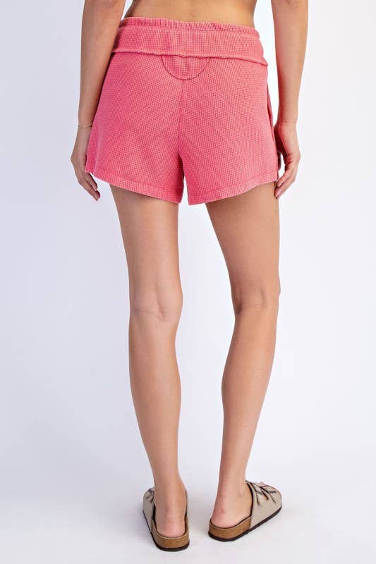 Mid Rise Mineral Wash Honeycomb Shorts in Strawberry
