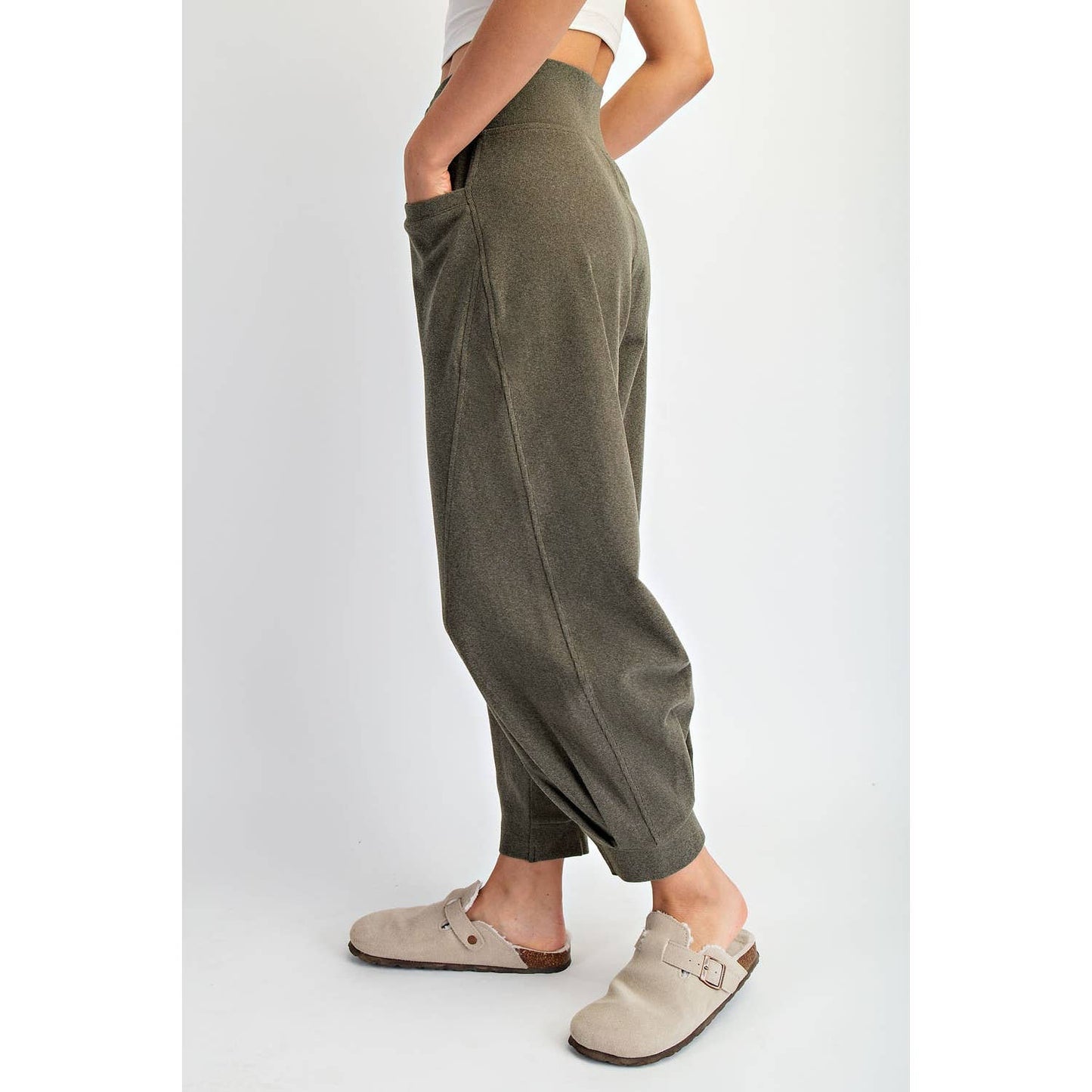 Brushed Rib Cocoon Joggers in Olive