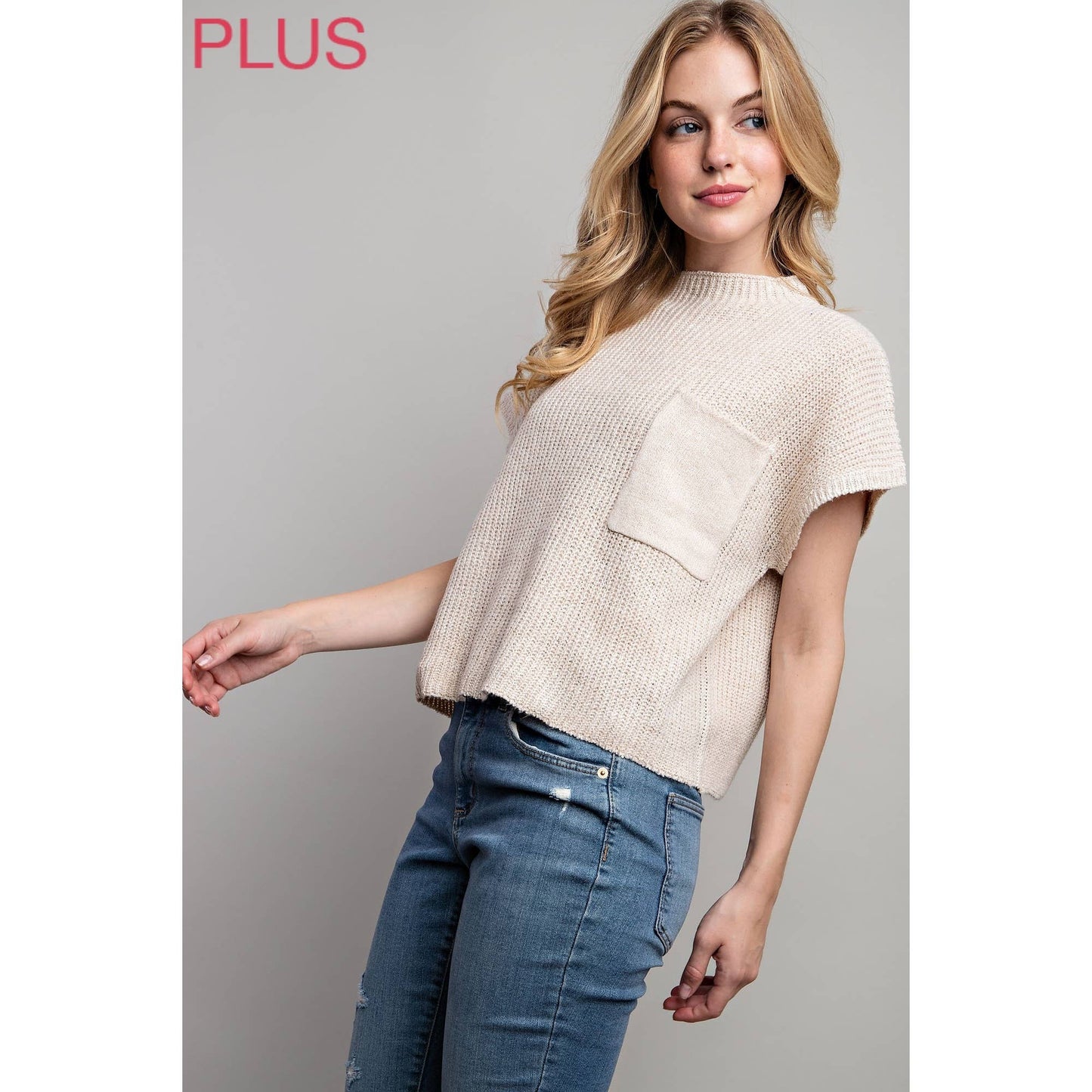 PLUS Drop Shoulder Sweater Top in Light Tan