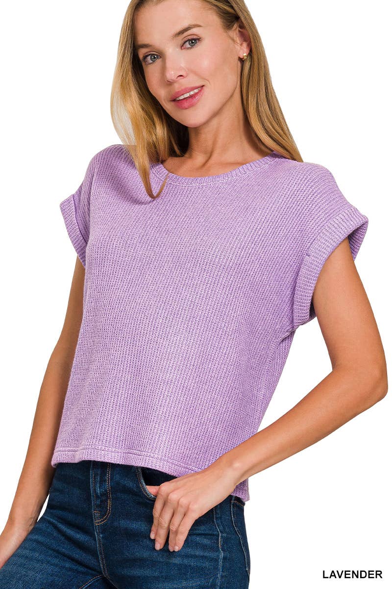 Short Sleeve Sweater Top in Lavender