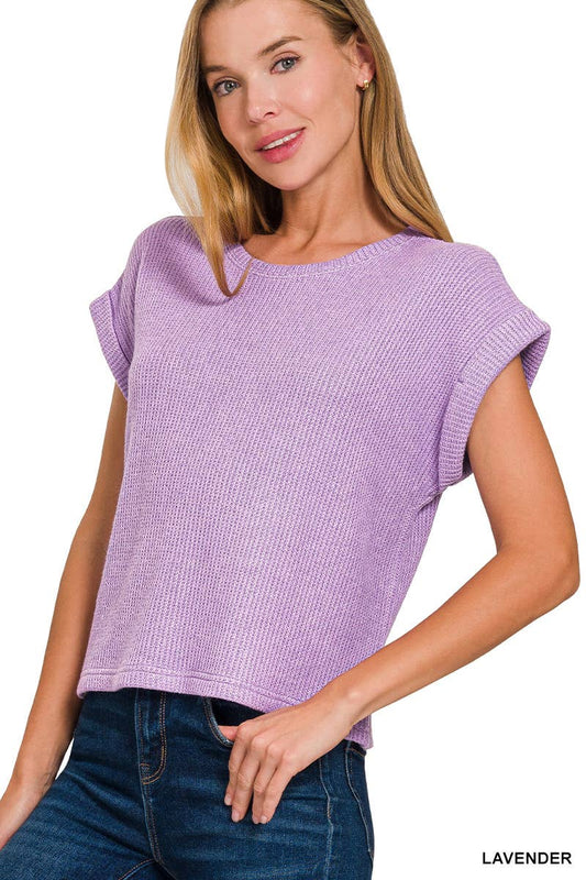 Short Sleeve Sweater Top in Lavender