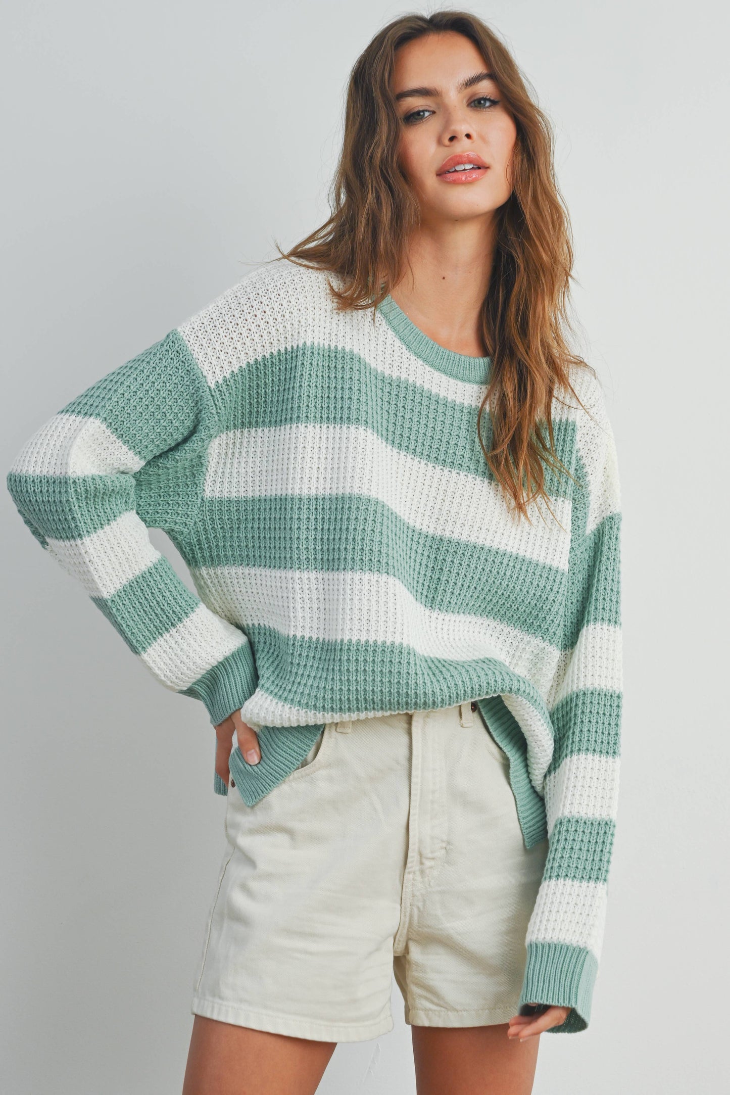 Striped Long Sleeve Sweater in Sage