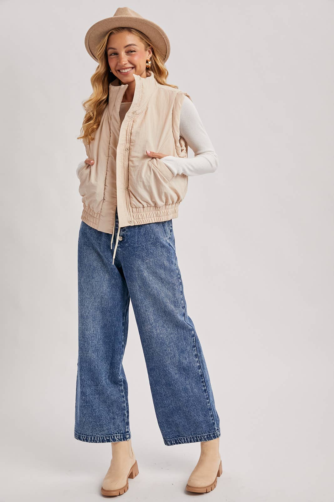 Paperbag Wide Leg Denim in Medium Wash
