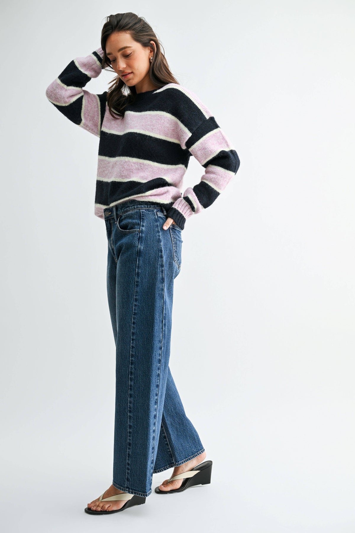 Twisted High Rise Stretch Barrel Denim