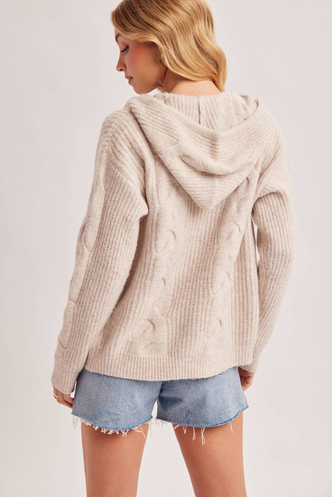 Zip Up Cable Knot Cardigan in Oatmeal