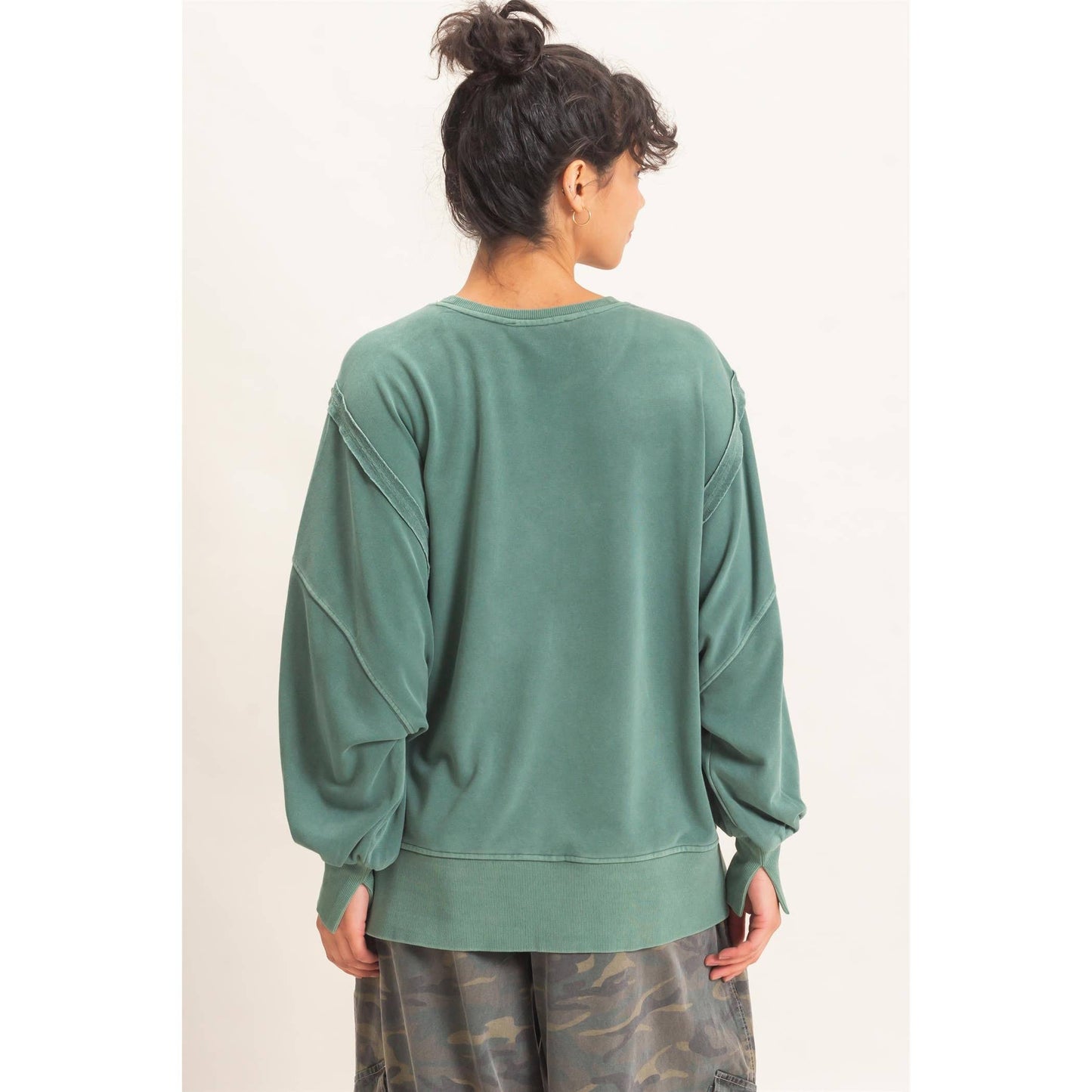 Oversized Raw Edge Top in Green