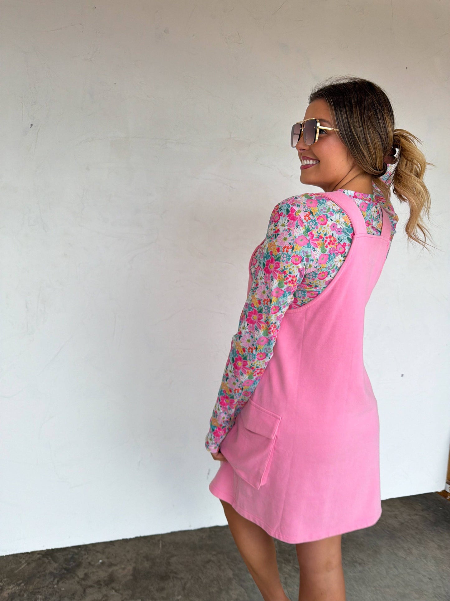 Millie Overall Jumper Dress in Pink