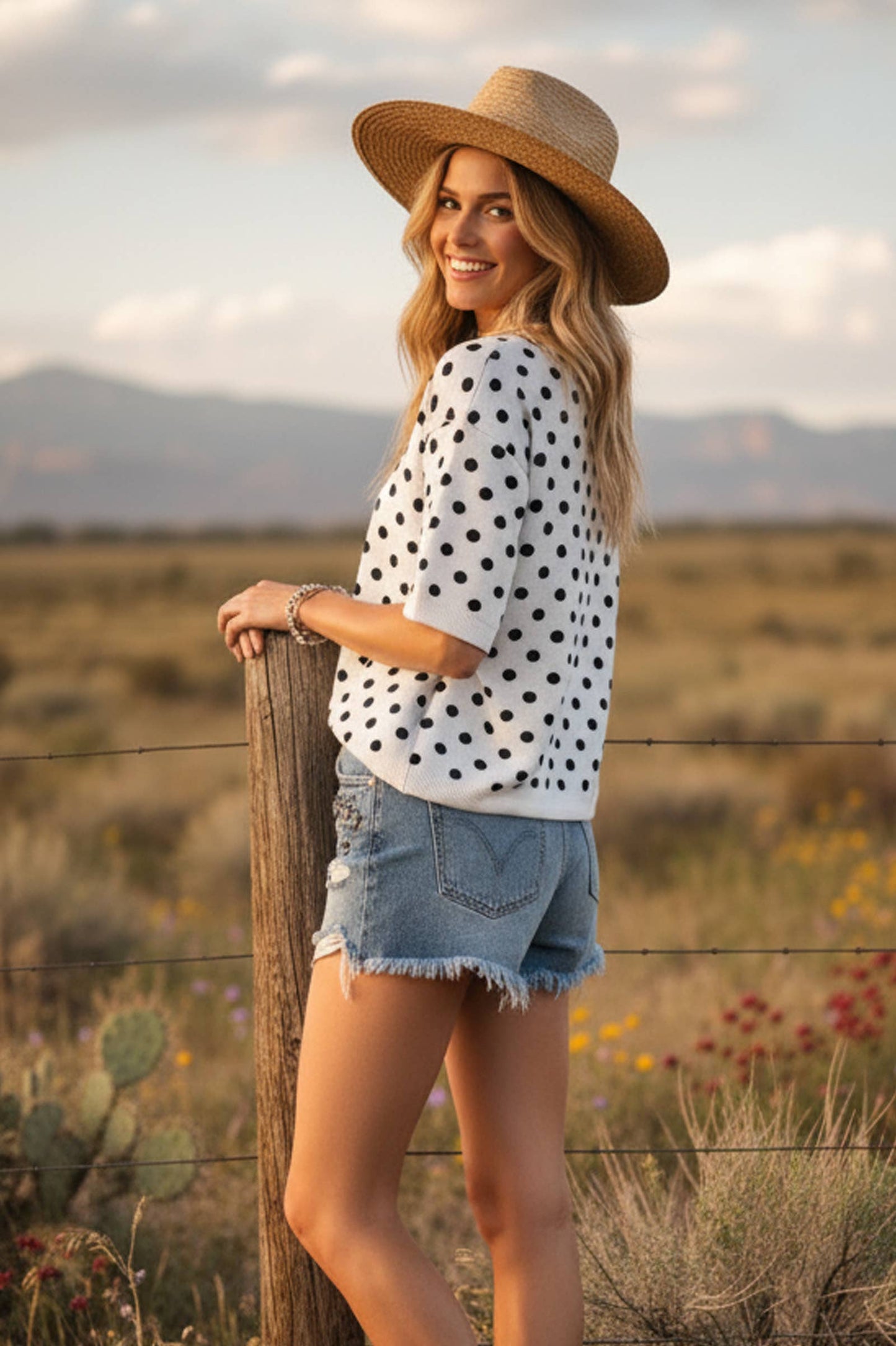 Oversized Polka Dot Sweater Top in White/Black