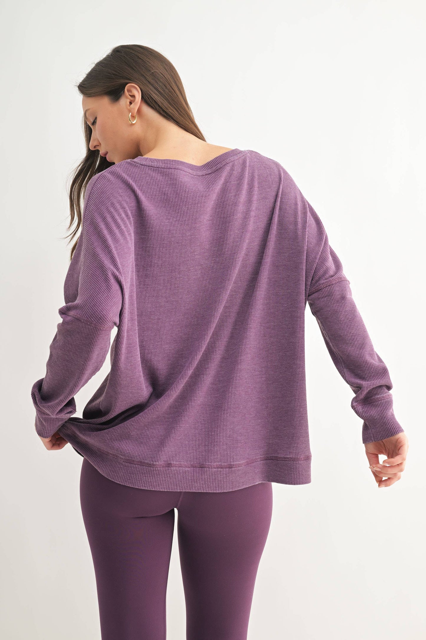 Ribbed Waffle Pullover in Merlot