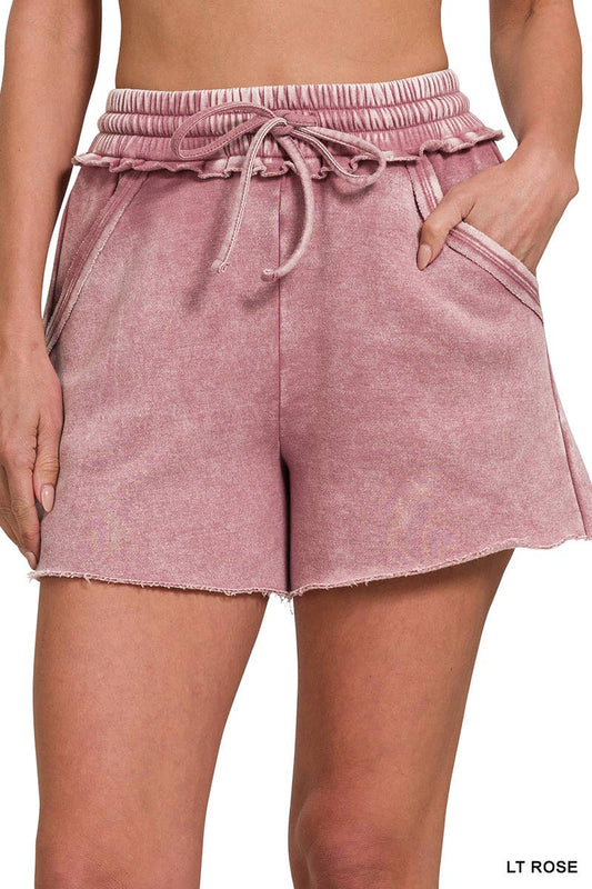 Fleece Drawstring Shorts in Light Rose