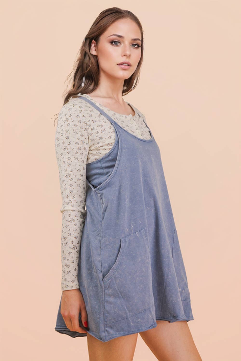 Mineral Washed Mini Dress in Denim Blue