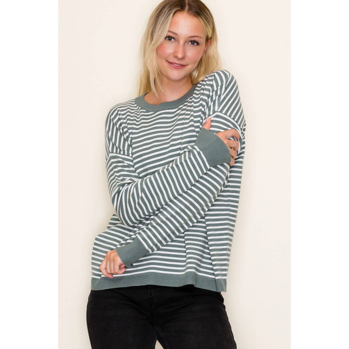 Striped Sweater in Dusty Jade