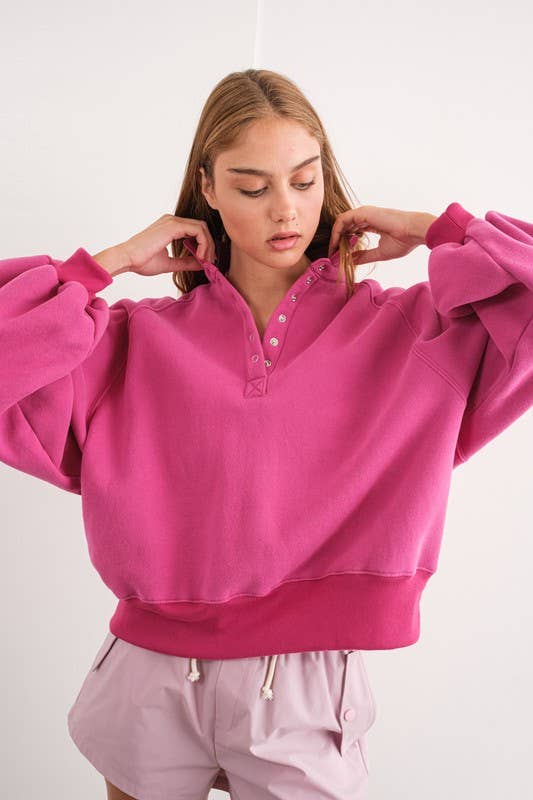 Collared Pullover in Fuchsia