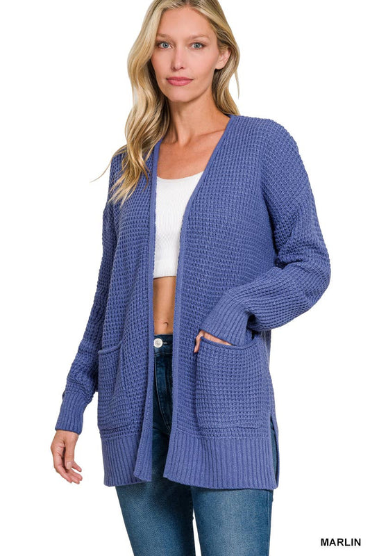 Open Waffle Cardigan in Marlin