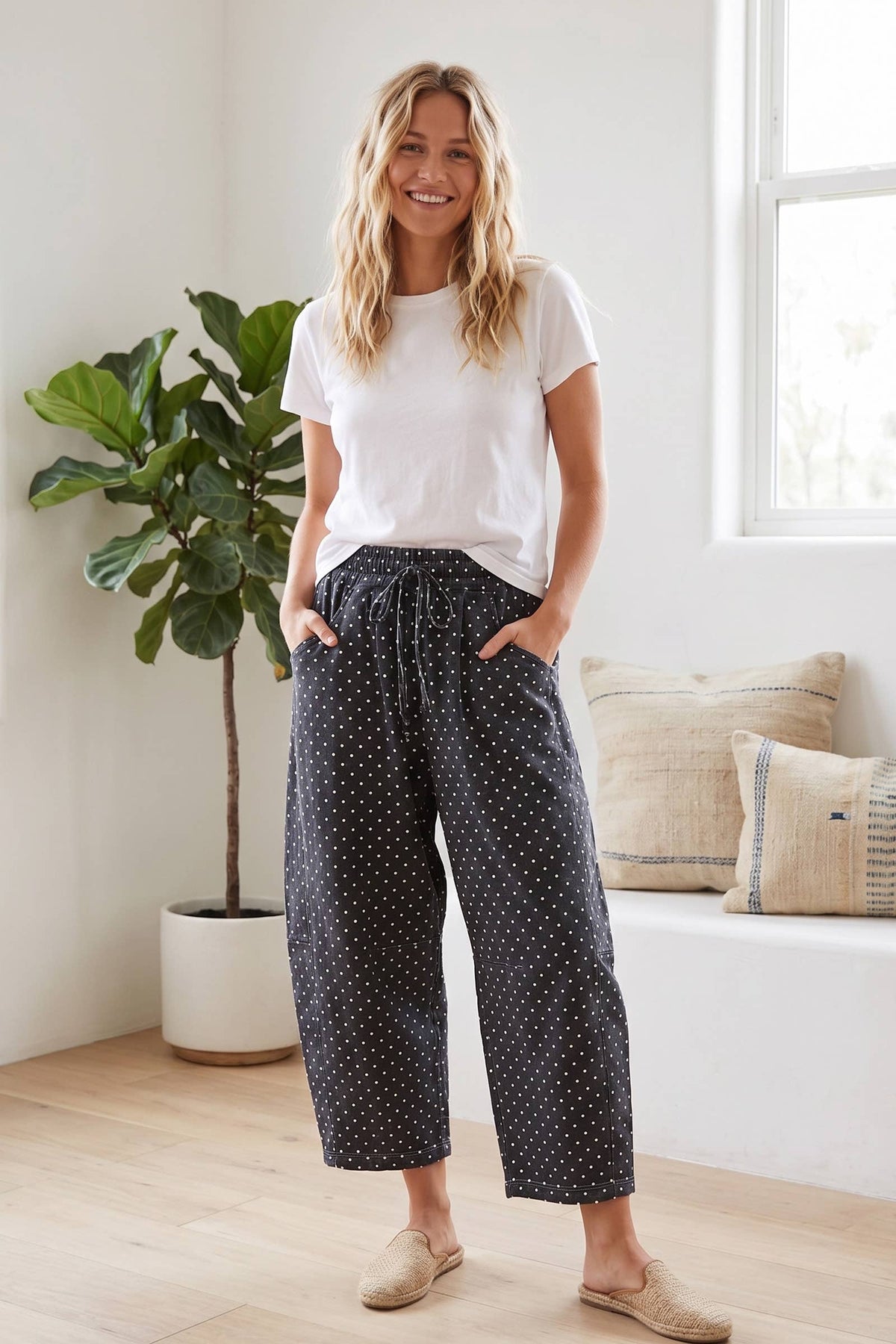 Polka Dot Barrel Scuba Lounge Pants in Blackish Charcoal