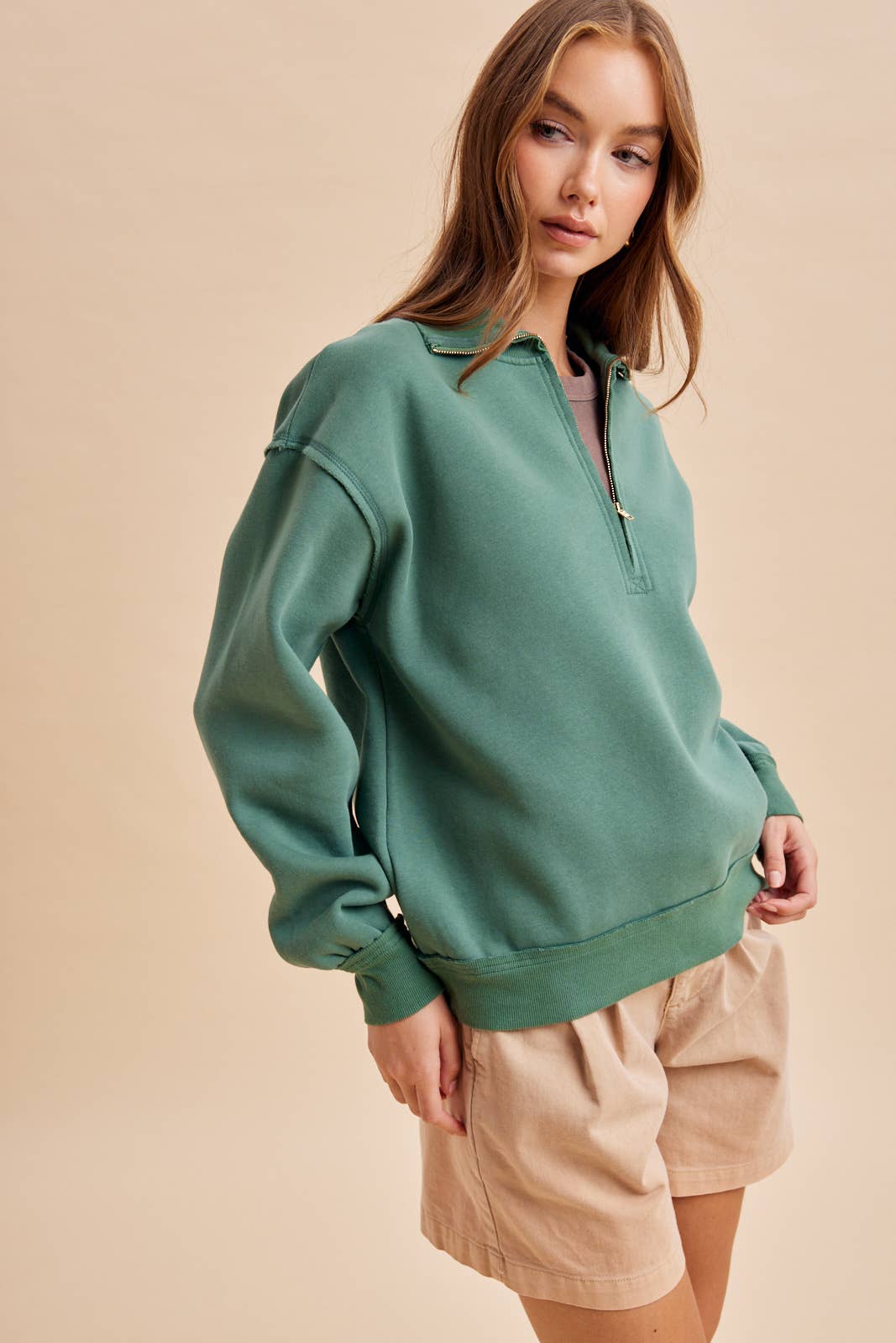 Classic Quarter Zip Pullover in Green