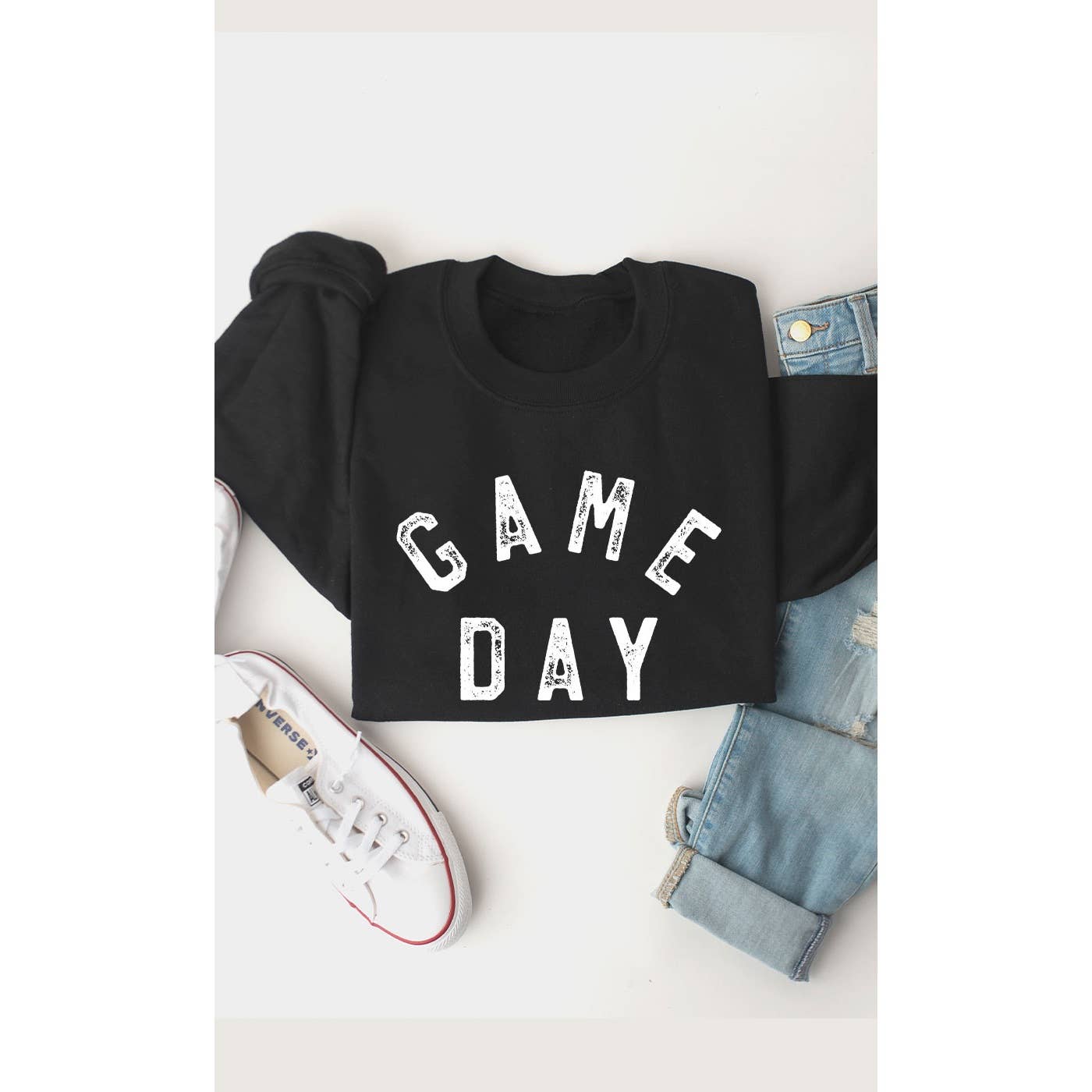 Graphic - Retro Game Day Fleece Crew in Black