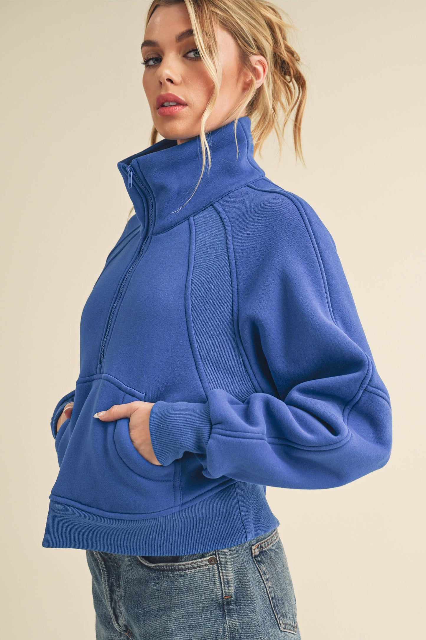 Funnel Neck Half Zip Pullover in Cobalt
