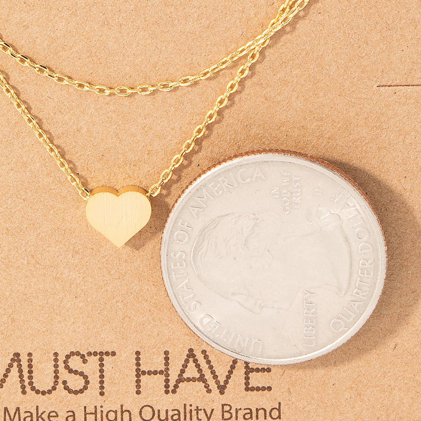 Dainty Layered Chain Heart in Necklace in Gold