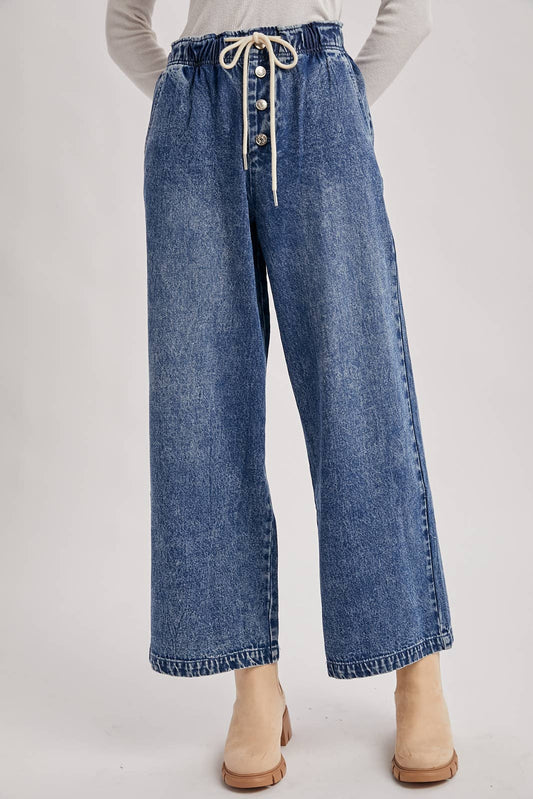 Paperbag Wide Leg Denim in Medium Wash