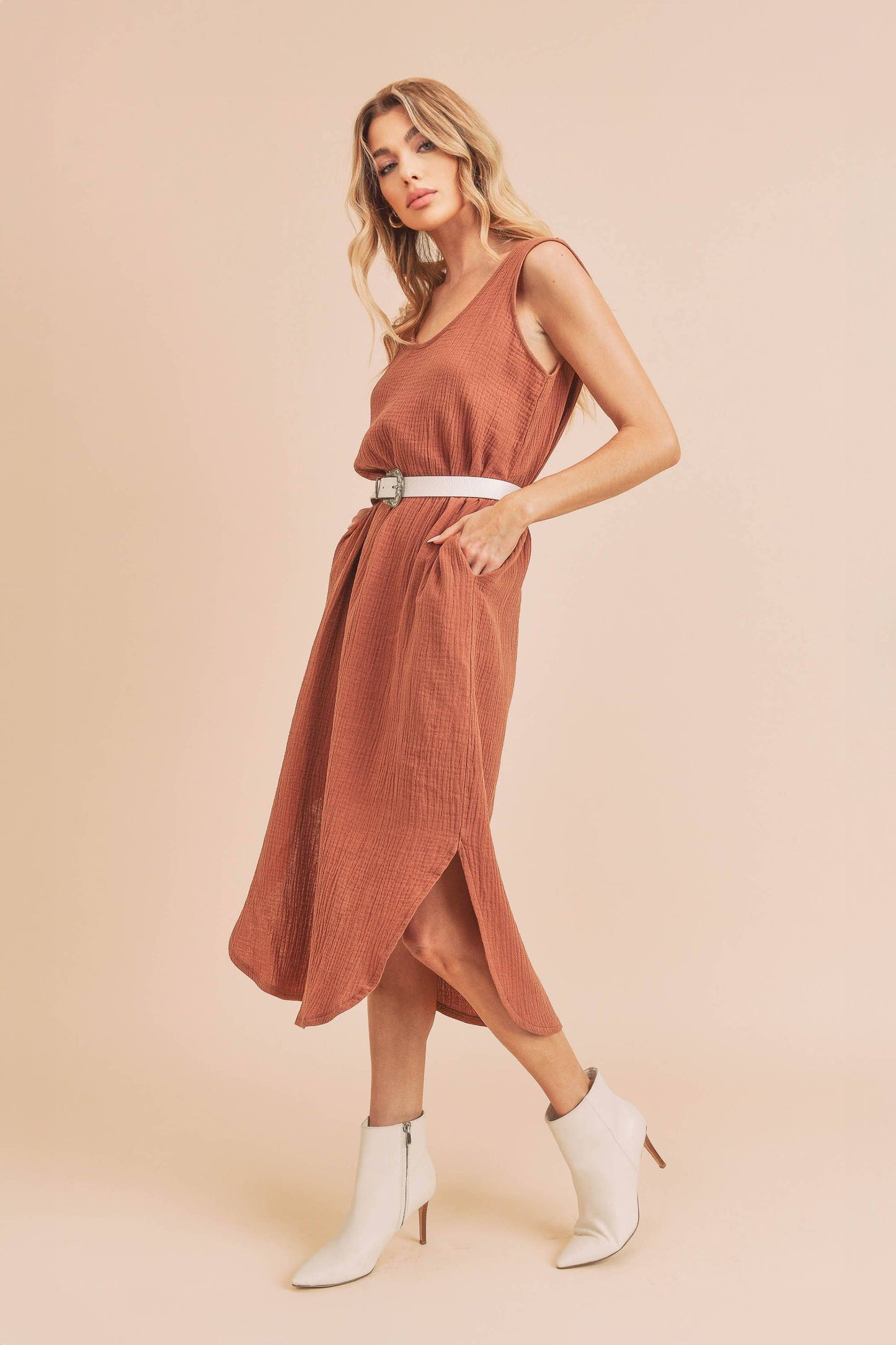 Waffle Knit Dress in Terracotta