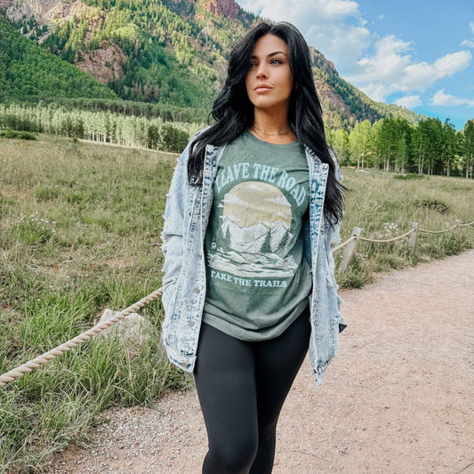 Graphic - Take The Trails Tee in Heather Forest