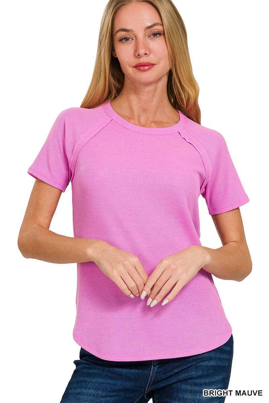 Waffle Short Sleeve Top in Bright Mauve