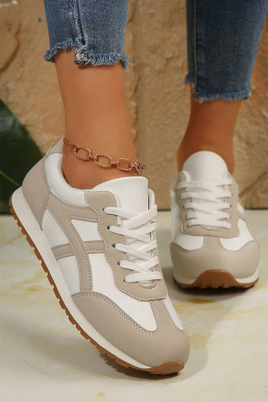 Color Block Lace Up Sneakers in Oatmeal