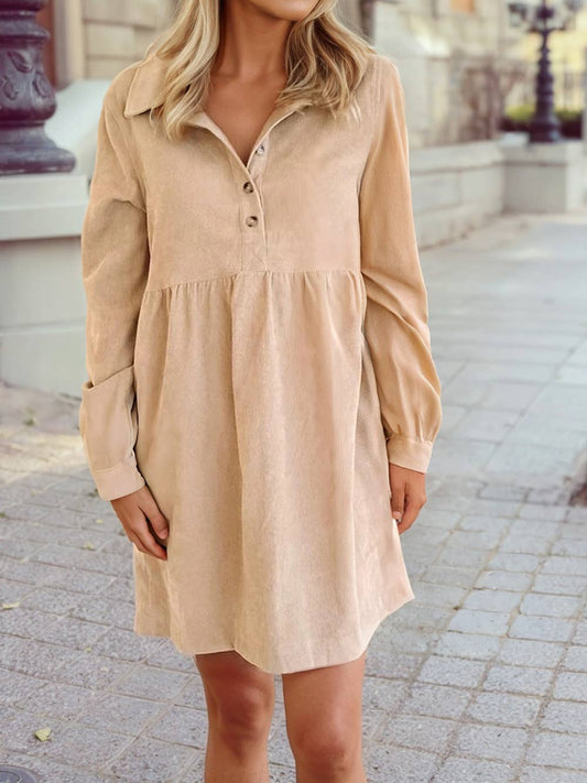 PREORDER - Collared Corduroy Mini Dress in Oatmeal