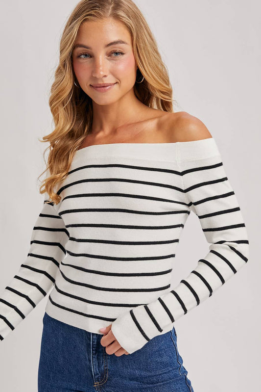 Off The Shoulder Striped Top in Ivory