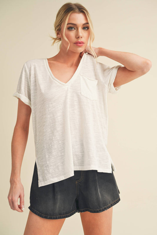 SMALL - Short Sleeve V Neck in White