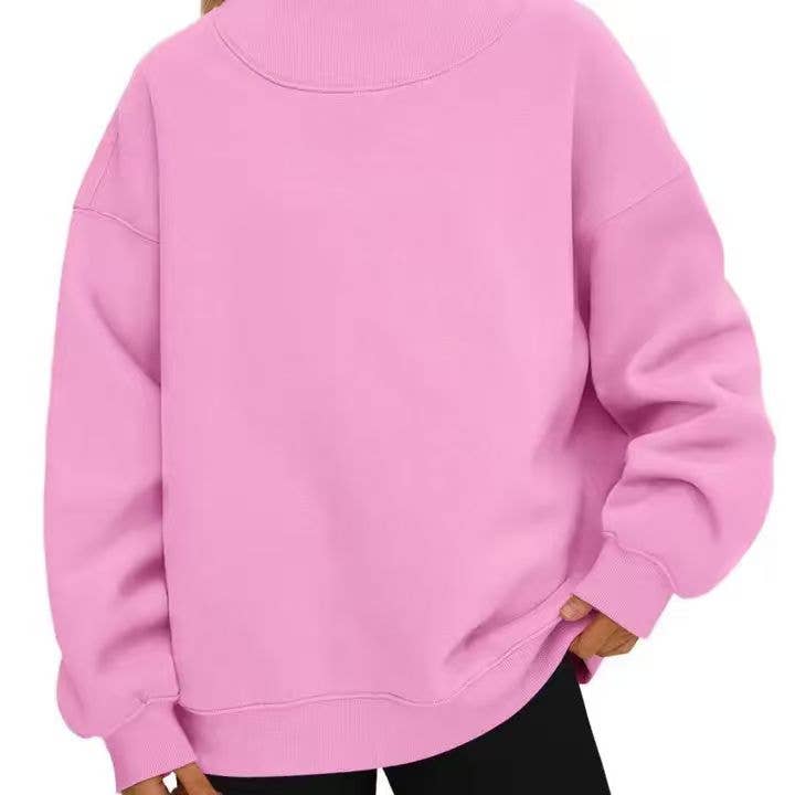 Oversized Mock Neck Sweatshirt in Pink