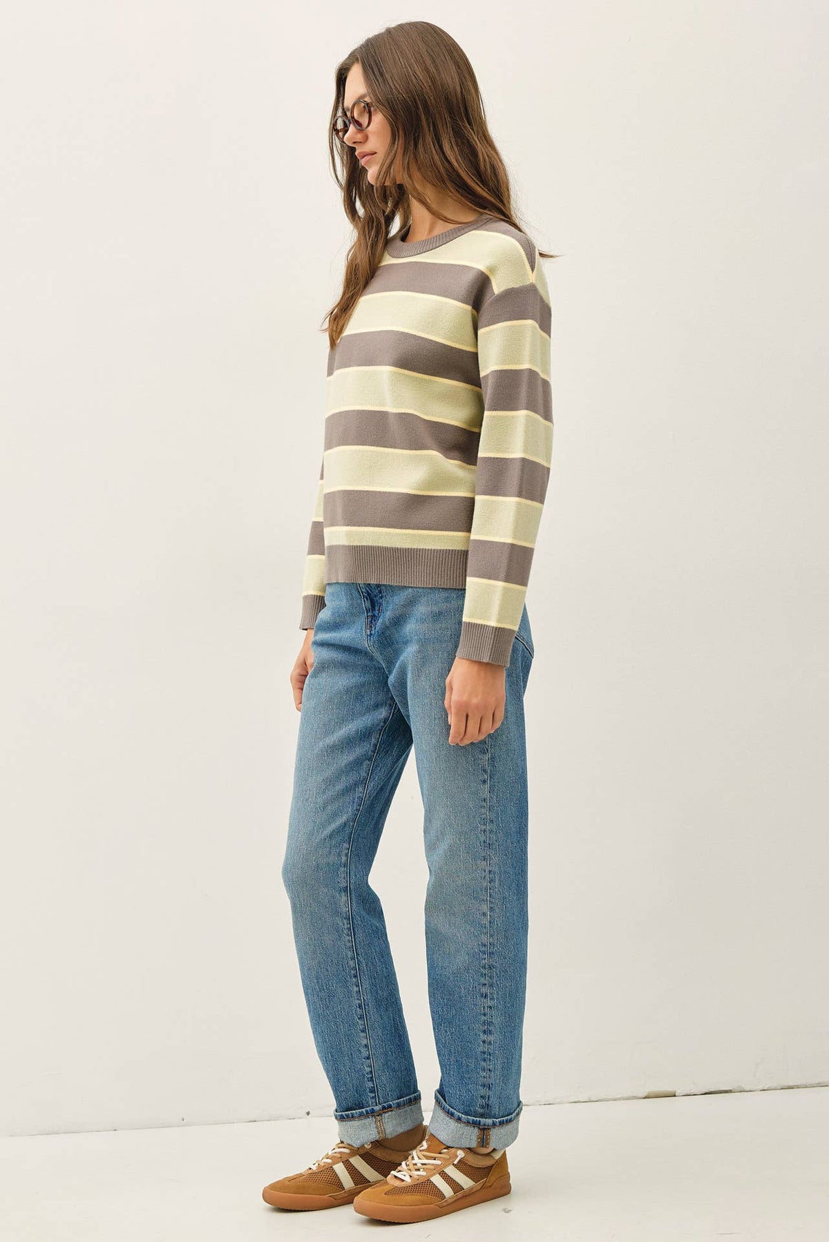 Boxy Striped Top in Olive