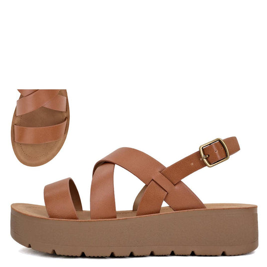 Platform Crisscross Sandal in Cognac