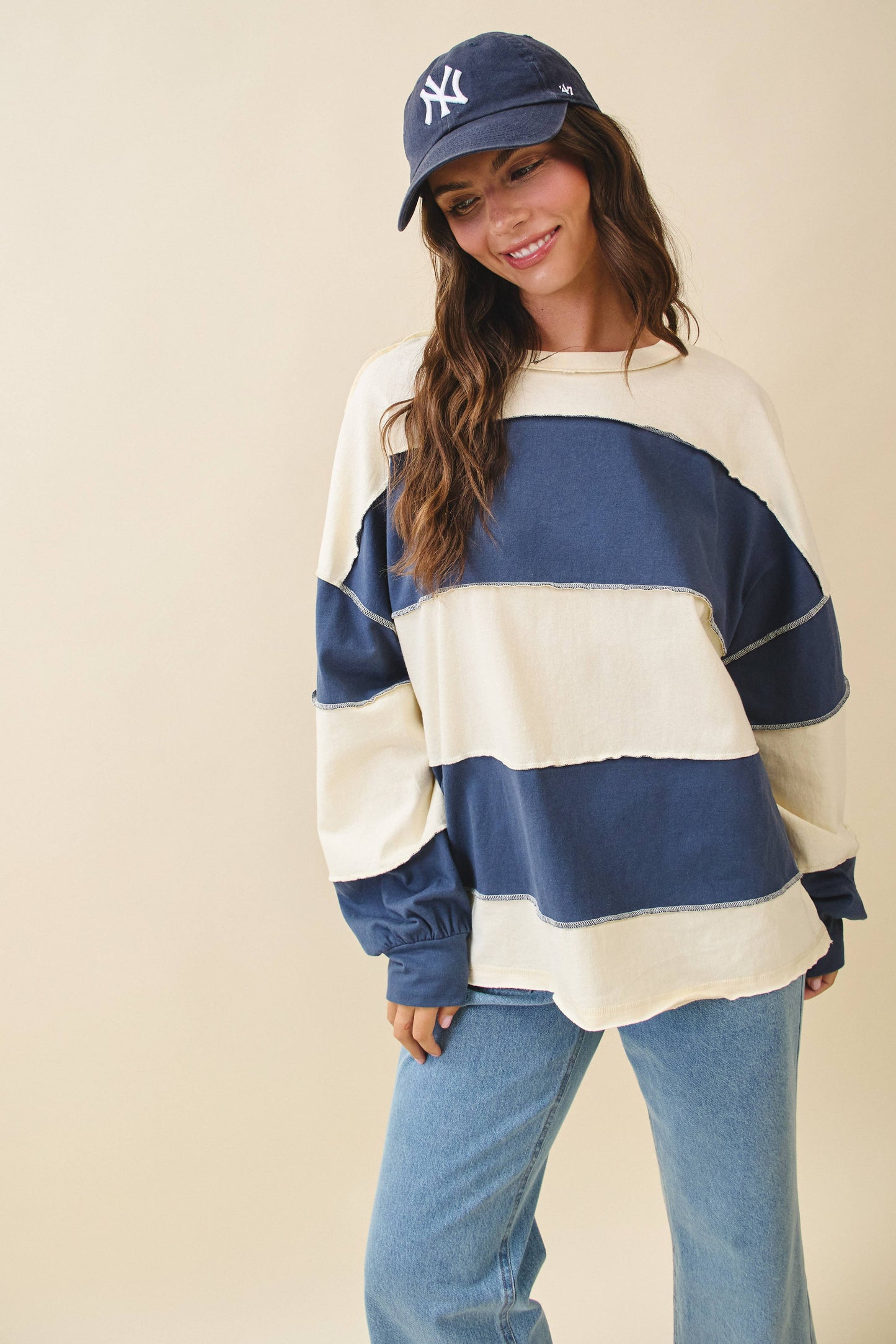 Striped Slouchy Top in Navy