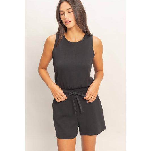Drawstring Tank Romper in Black