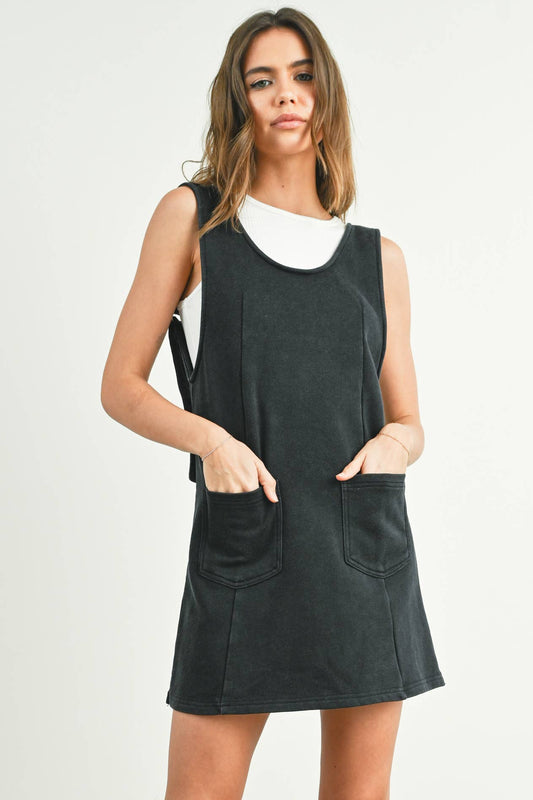 French Terry Jumper Dress in Black