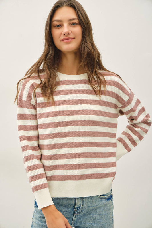 Striped Waffle Top in Mauve