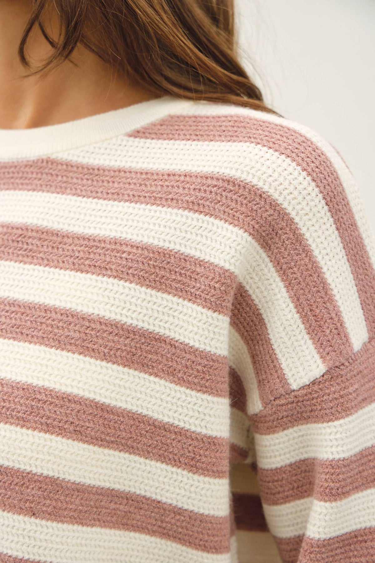 Striped Waffle Top in Mauve