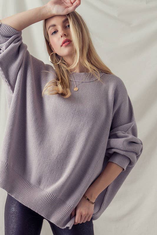 Oversized Side Slit Sweater in Grey Lilac